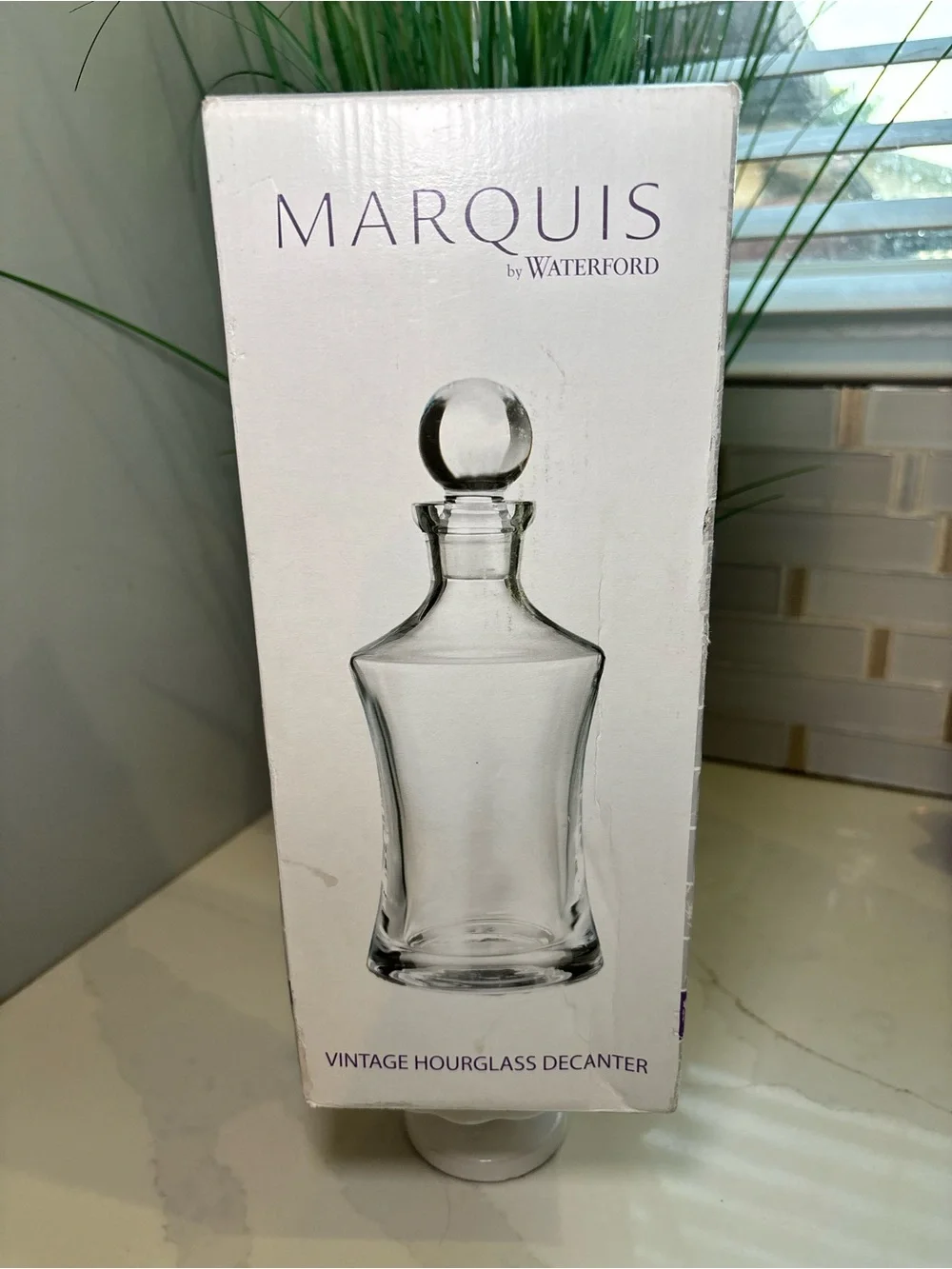 Marquis by Waterford Crystal Hourglass Decanter 29 oz Moments NIB New In Box